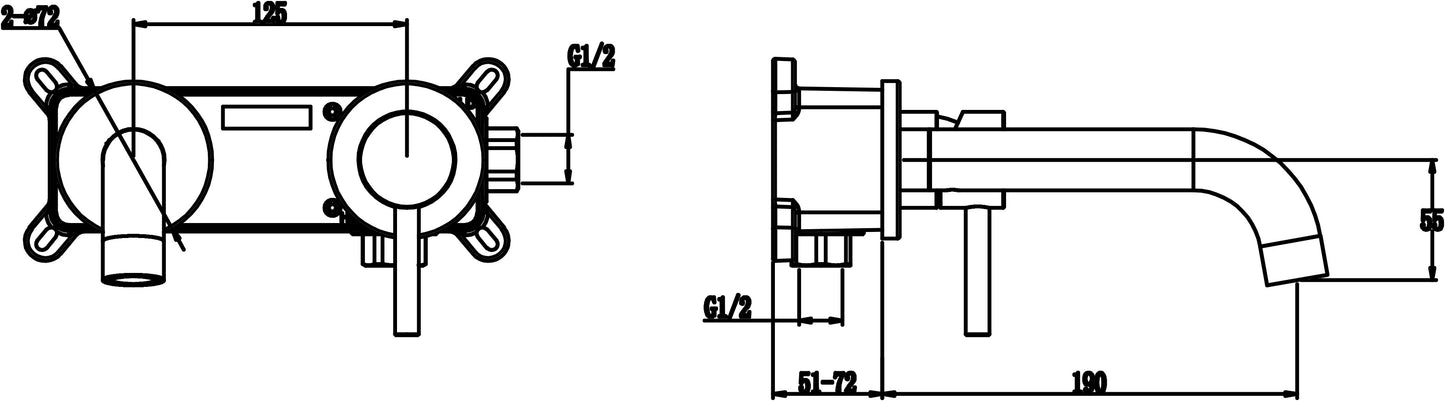Lever 2 Hole Chrome Wall Mounted Basin Mixer
