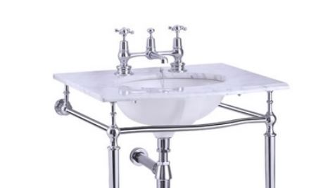 Carrara marble slab with rear back splash basin- 2 Tap Holes