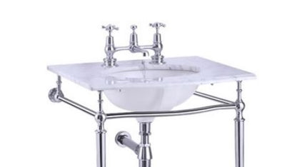 Carrara marble slab with rear back splash basin- 2 Tap Holes