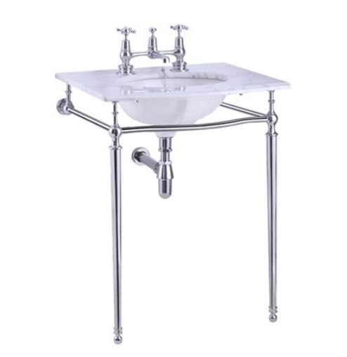 Carrara marble slab with rear back splash basin- 2 Tap Holes