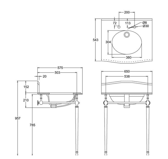 Carrara marble slab with rear back splash basin- 2 Tap Holes