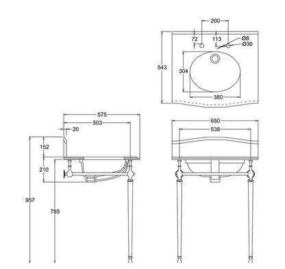 Carrara marble slab with rear back splash basin- 2 Tap Holes