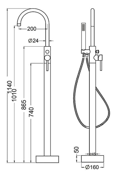 Lever Chrome Floor Standing Bath Mixer Inc Hose & Handset