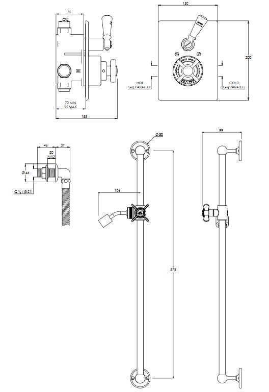 Lefroy Brooks Godolphin Concealed Thermostatic Shower Mixer Valve With Slide Rail (choose finish)