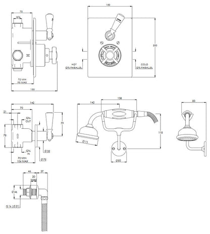 Lefroy Brooks Godolphin Concealed Thermostatic Shower Valve With Handset & Shower Kit GD8712 (choose finish)