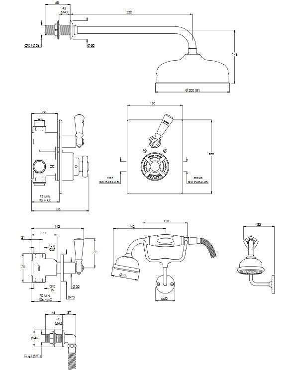 Godolphin Thermo Shower Valve 8' Rose, Handset & Kit