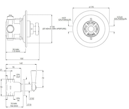 Lefroy Brooks Godolphin Concealed Archipelago Thermostatic Shower Mixer Valve With Choice Of Fixed Head (choose finish)