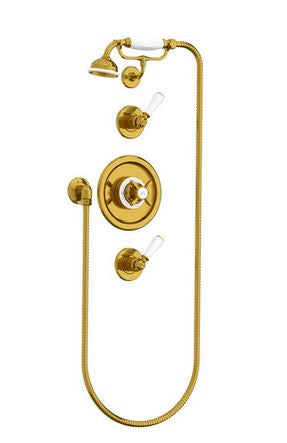Lefroy Brooks Godolphin Concealed Archipelago Thermostatic Shower Mixer Valve & Shower Kit & Choice Of fixed Head - GD8803AG Antique Gold