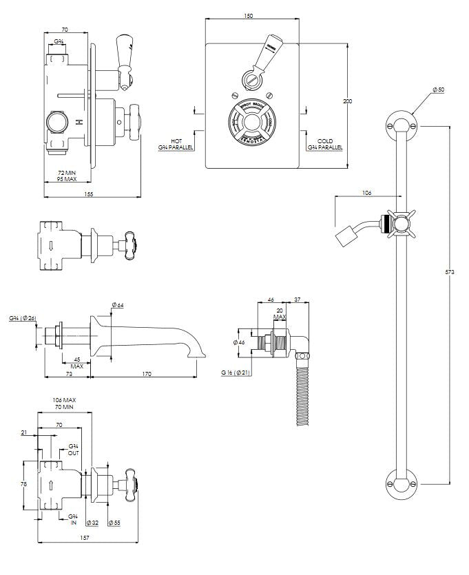 Lefroy Brooks Godolphin Conc Thermo SM w/Manual Bath Filler - GD8831AG