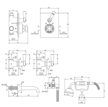 Lefroy Brooks Godolphin Thermo with Manual Bath Filler - S/Nickel