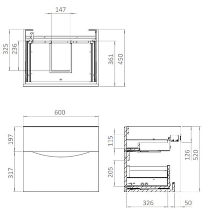 Crosswater Glide 600mm Double Drawer Unit Windsor Oak