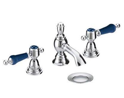 Glastonbury 3TH Basin Mixer Chrome/Blue Handles