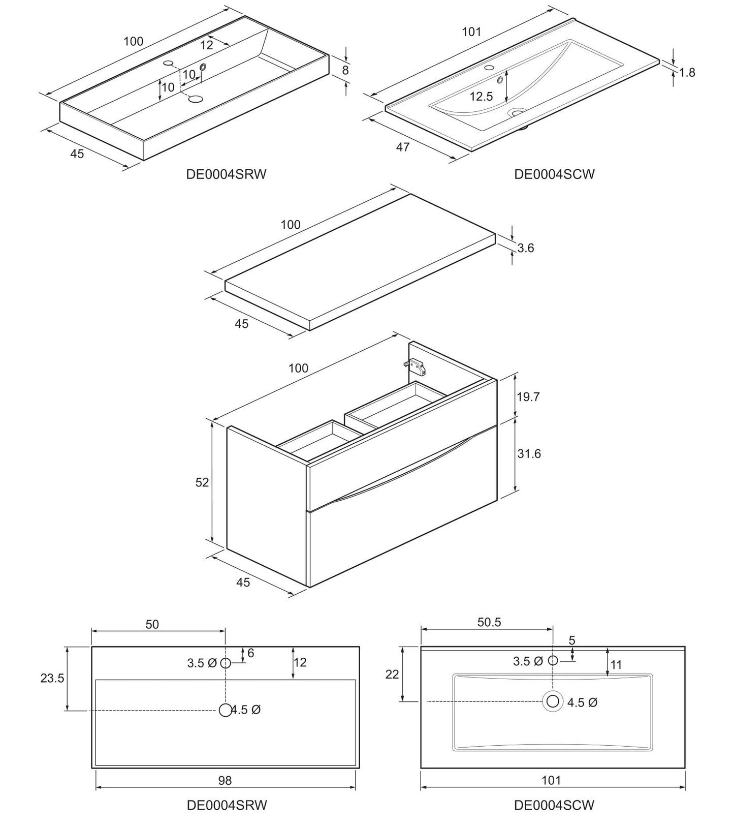 Crosswater Glide II 1000x450mm Wall Hung Vanity Unit  - White Gloss