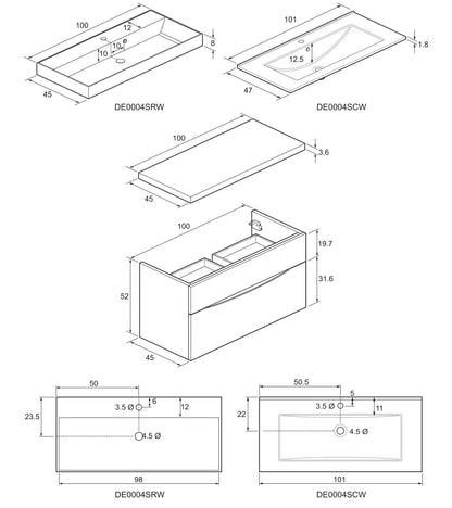 Crosswater Glide II 1000x450mm Wall Hung Vanity Unit  - White Gloss