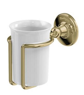 Burlington Gold & White Ceramic Tumbler & Holder