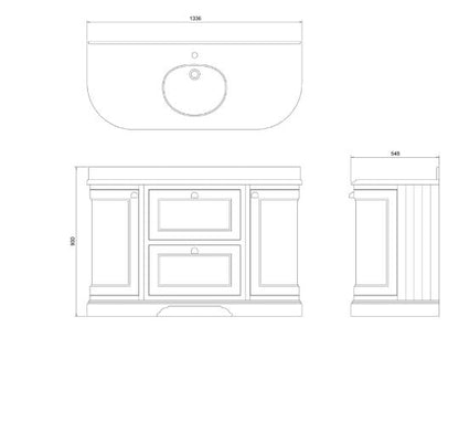 Burlington Freestanding 134 Vanity Unit w/ Drawers & Basin