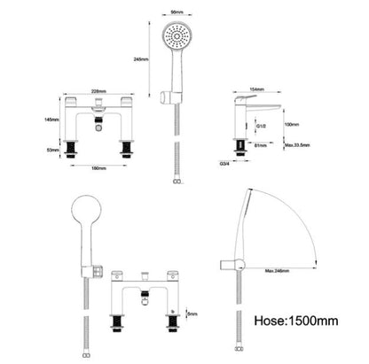 Greenwich Deck Mounted Bath Shower Mixer 2TH Chrome