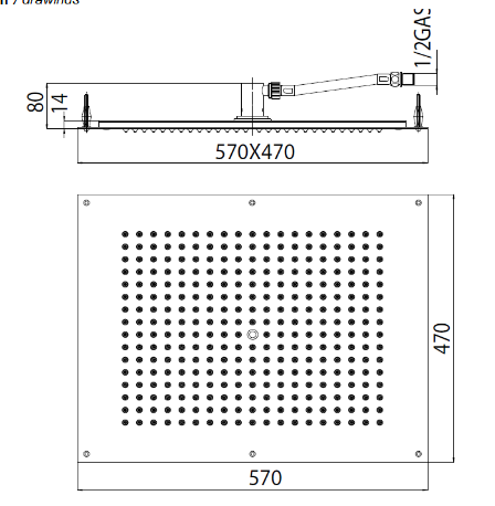 DREAM - Rectangular Flush To Ceiling Shower Head -  570 x 470 mm