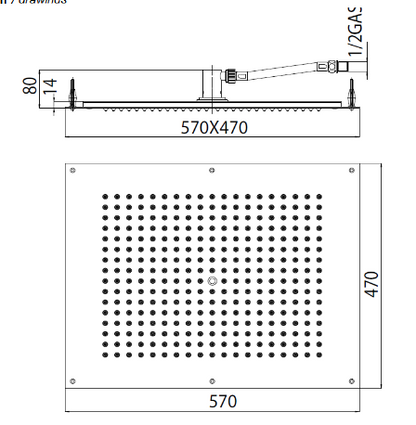 DREAM - Rectangular Flush To Ceiling Shower Head -  570 x 470 mm