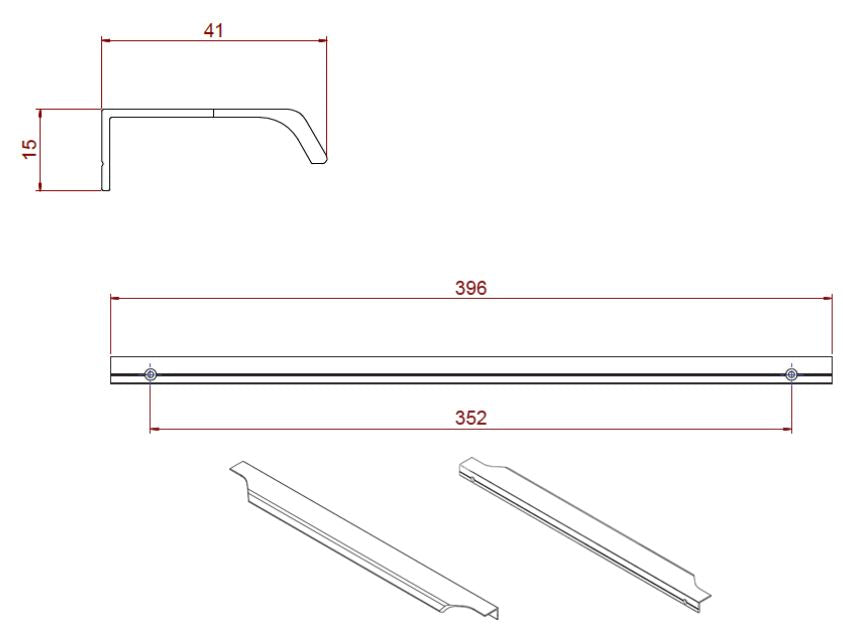 Shoreditch Handle 396 x 41 x 15mm Brushed Brass Finish