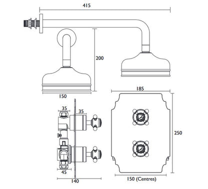 Hartlebury Recessed Valve & Fixed Head Kit Chrome