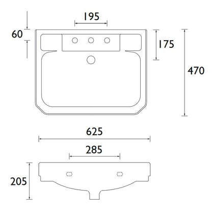 Hatton 630mm Basin 3TH