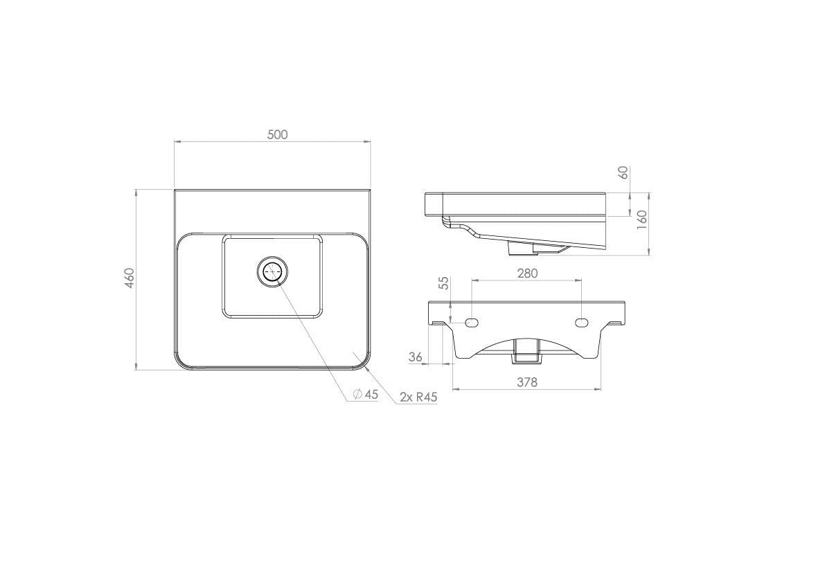 SANEUX Hyde 50x46cm Washbasin