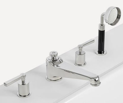 Lefroy Brooks Janey Mac Lever Handle Four Hole Bath Filler With Pull Out Hand - Antique Gold