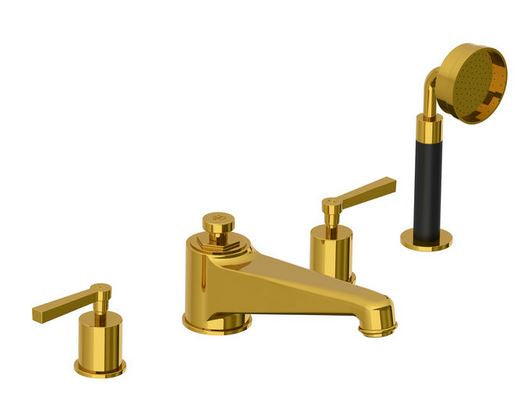 Lefroy Brooks Janey Mac Lever Handle Four Hole Bath Filler With Pull Out Hand - Antique Gold