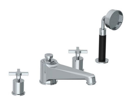 Lefroy Brooks Janey Mac Cross Handle Four Hole Bath Filler With Pull Out Hand Shower - Silver Nickel