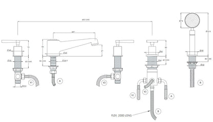 Lefroy Brooks Janey Mac Lever Handle Five Hole Bath Filler With Diverter & Pull Out Hand Shower JL1262NK Silver Nickel