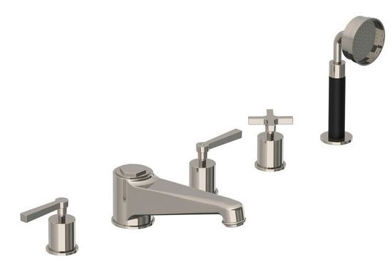 Lefroy Brooks Janey Mac Lever Handle Five Hole Bath Filler With Diverter & Pull Out Hand Shower JL1262NK Silver Nickel