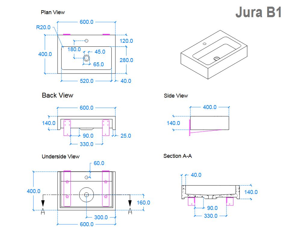 Kast Jura Basin 600 x 400mm (Choose Colour)