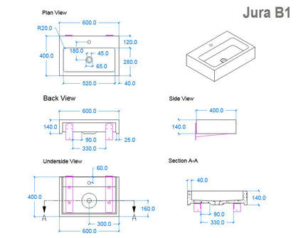 Kast Jura Basin 600 x 400mm (Choose Colour)