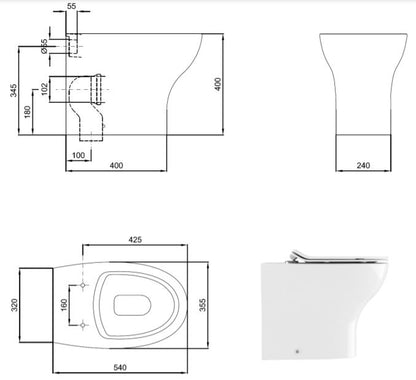 Crosswater Kai Back to Wall Rimless Pan - Gloss White