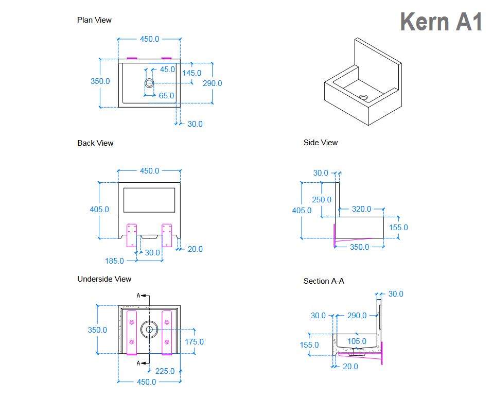 Kast Kern Basin 450 x 350mm (Choose Colour)