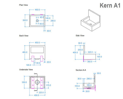 Kast Kern Basin 450 x 350mm (Choose Colour)