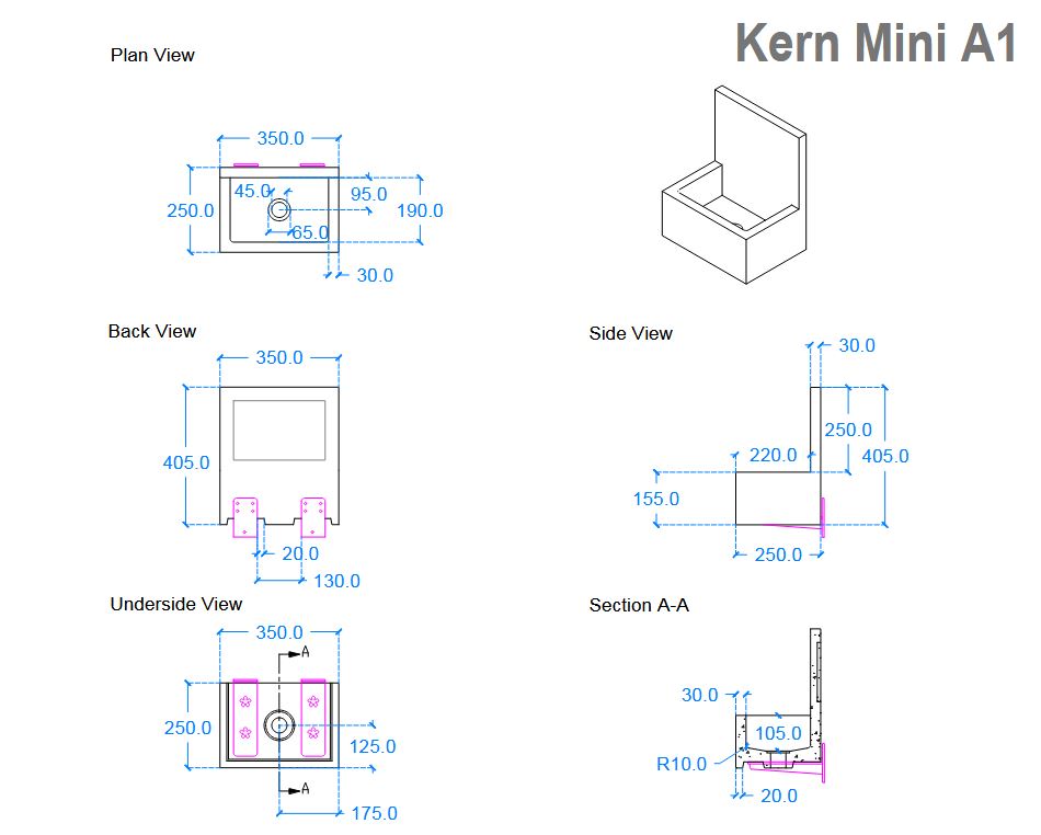 Kast Kern Mini Basin 350 x 250mm (Choose Colour)