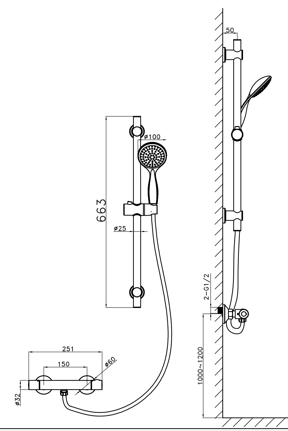 Exposed Thermostatic Shower Valve With Slide Rail & Handset