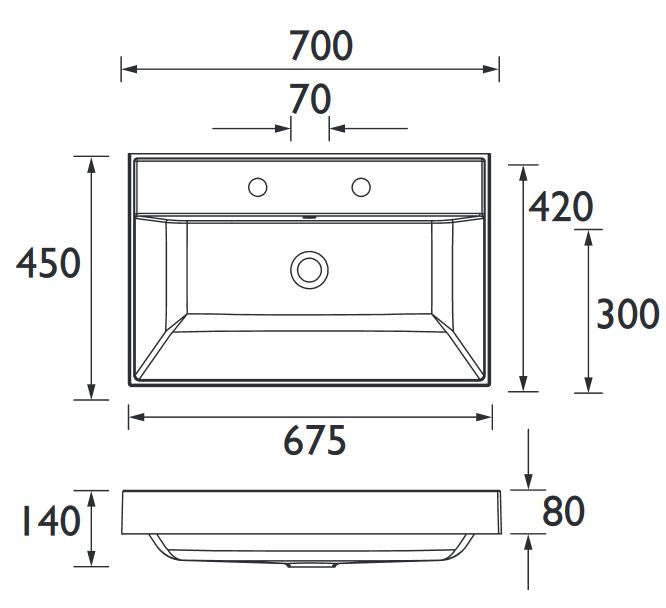 Kirkham 700 x 450mm Basin 2TH
