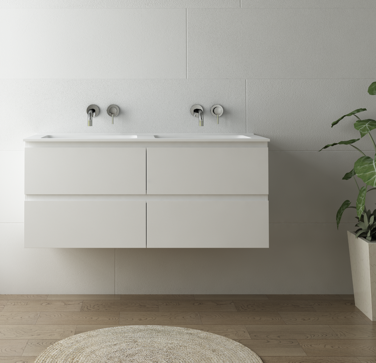 LUXE81 Dune 1200 Matte White Cabinet With Matte Stone Basin