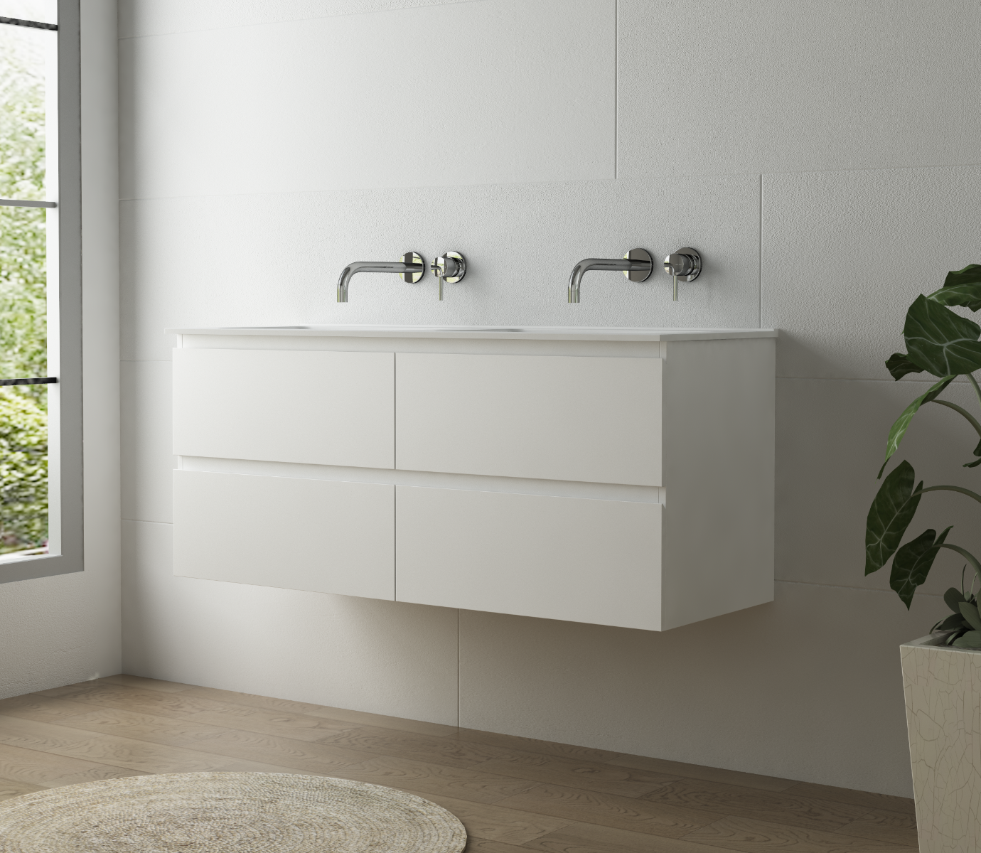 LUXE81 Dune 1200 Matte White Cabinet With Matte Stone Basin