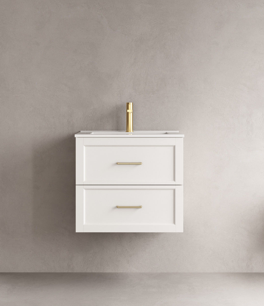 LUXE81 Angel 600 Matte White Cabinet and Ceramic Basin