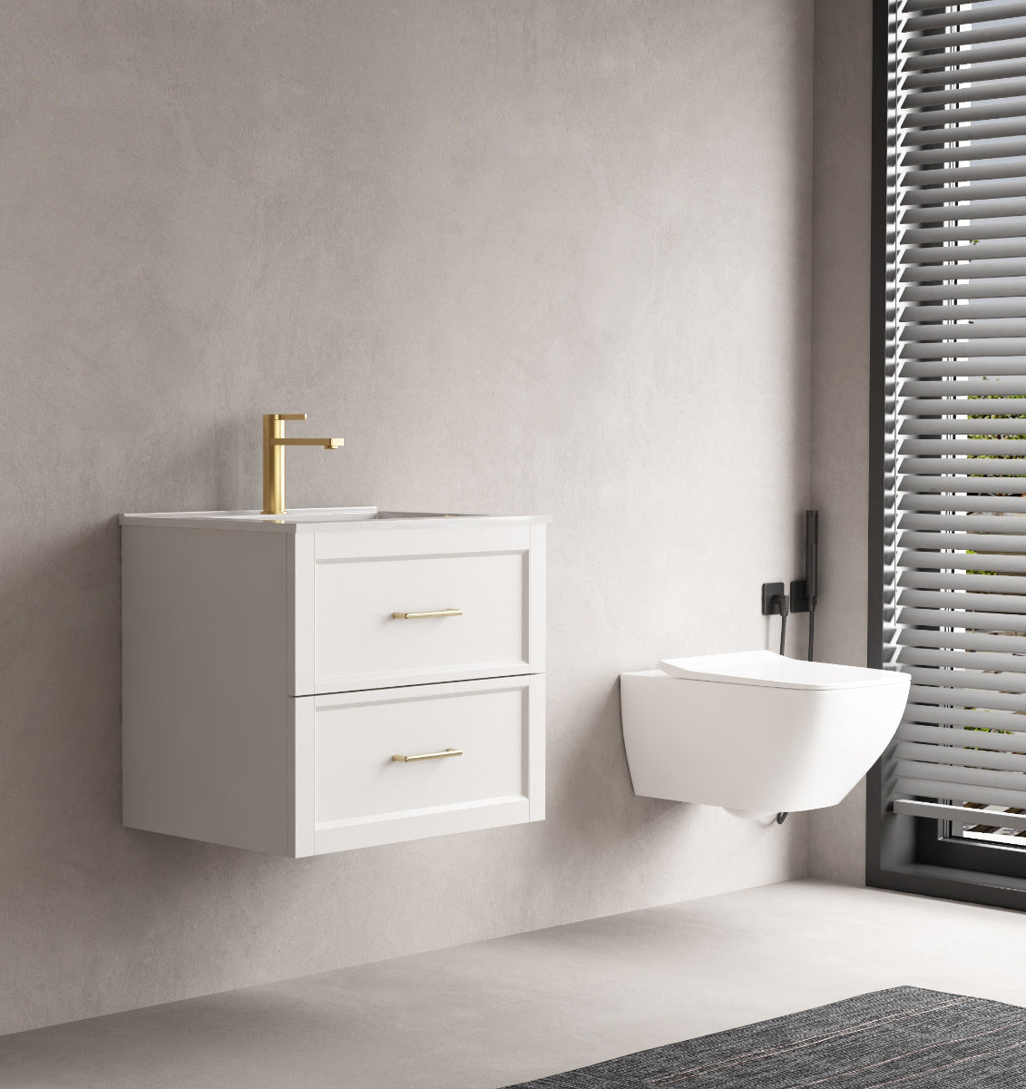 LUXE81 Angel 600 Matte White Cabinet and Ceramic Basin