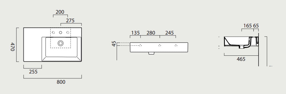 GSI Kube X Design 800 x 470mm Washbasin With Left Hand Ledge