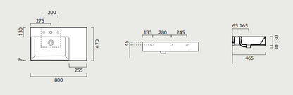 GSI Kube X Design 800 x 470mm Washbasin With Right Hand Ledge