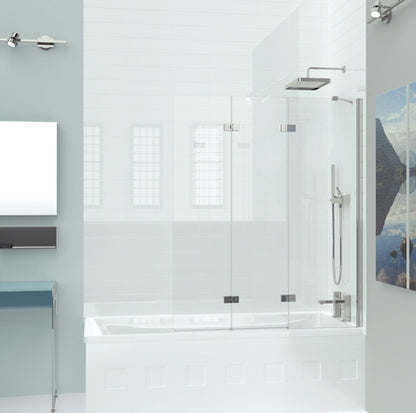 Kudos 3 Panel Framless In-Folding Bath Screen 1500 x 1250mm Silver Frame With Clear Glass