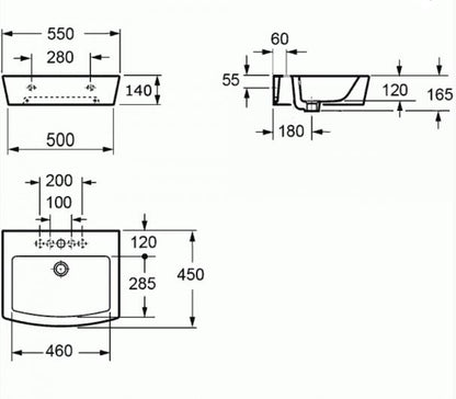 Essentials Bloque 550mm Basin With One Tap Hole