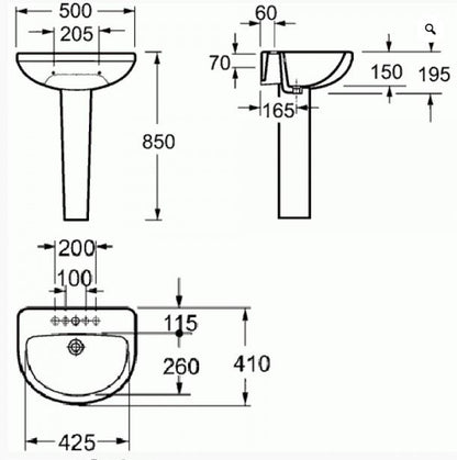 Essentials Ivo / Flite 500mm Basin with Two Tap Hole