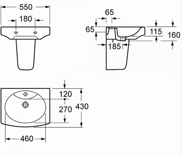 Essentials Dekka 550mm Basin With One Tap Hole
